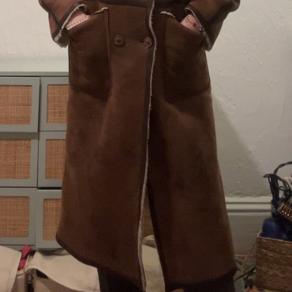 Boohoo Longline Brown Suede Shearling Aviator Coat. Size S ( runs large) - Picture 10 of 16